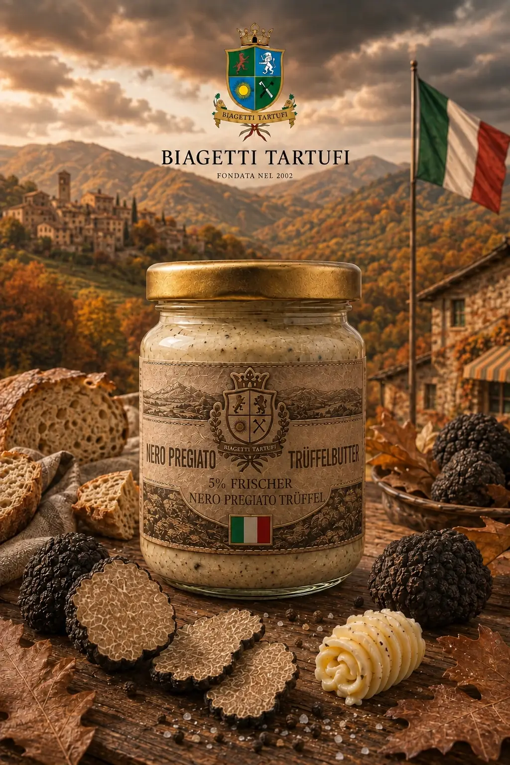 Nero-Pregiato-Trüffelbutter mit 5% Tuber Melanosporum Vittadini — 60g und 250g